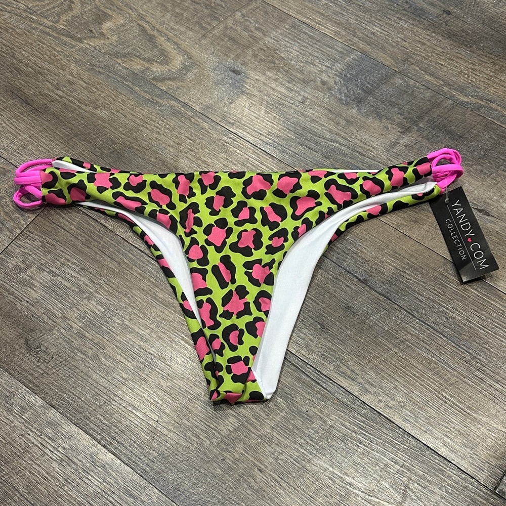 Yandy Vibrant Leopard Print Pink Green Bikini Bottom XLarge New with Tags